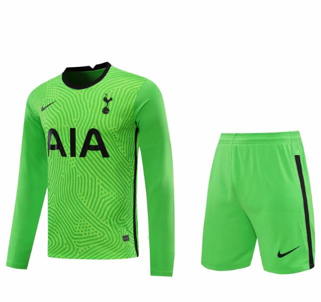 Tottenham Hotspur Long Sleeve Goalkeeper Green Soccer Jersey Kits (Shirt+Shorts) 2020/21